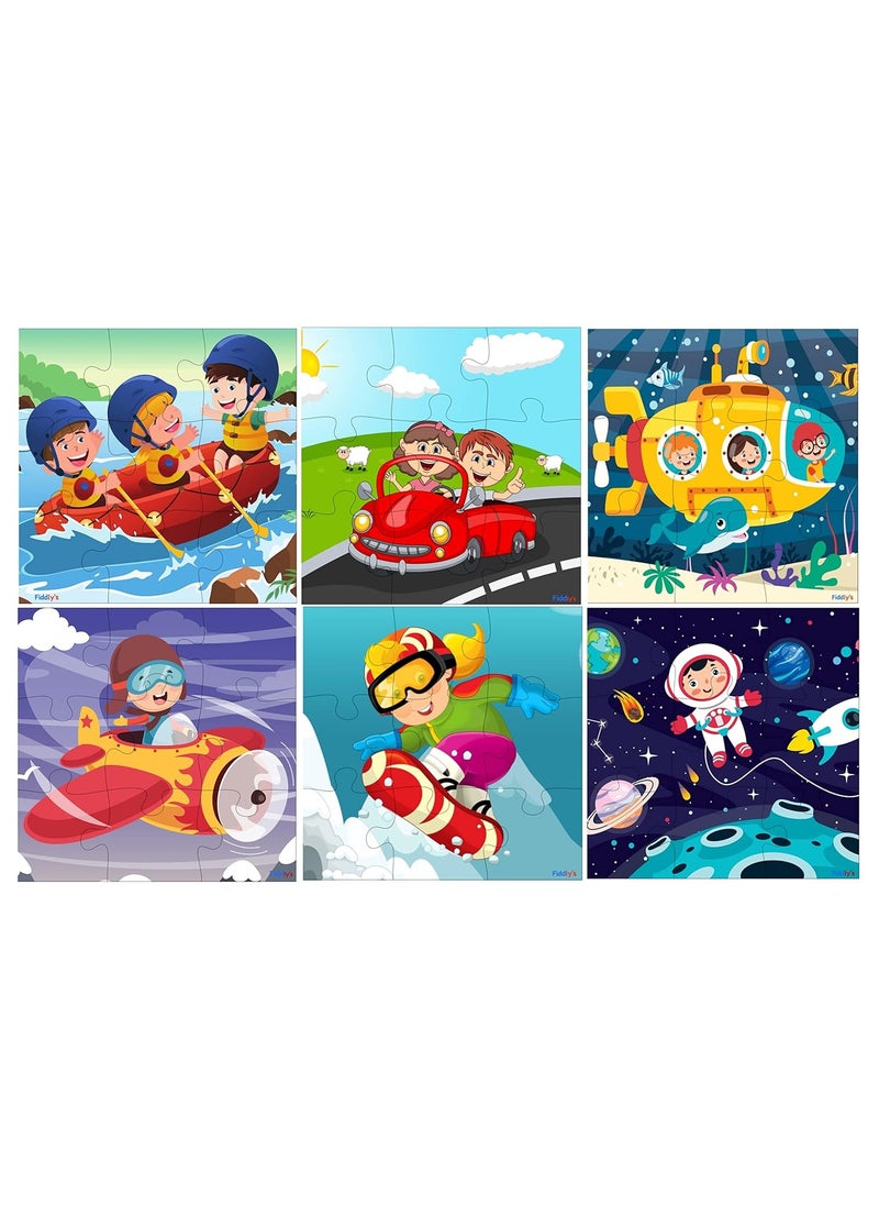 Fiddlys - Fiddlys Wood Jigsaw Puzzles For Kids & Children -9 Pieces Age 3+ (Travel & Adventure (Pack Of 6) - Image 1