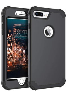 For Iphone 8 Plus And For Iphone 7 Plus Case, 3 In 1 Hybrid Hard Plastic Soft Rubber Heavy Duty Rugged Bumper Shockproof Full-Body Protective Phone Cover Black