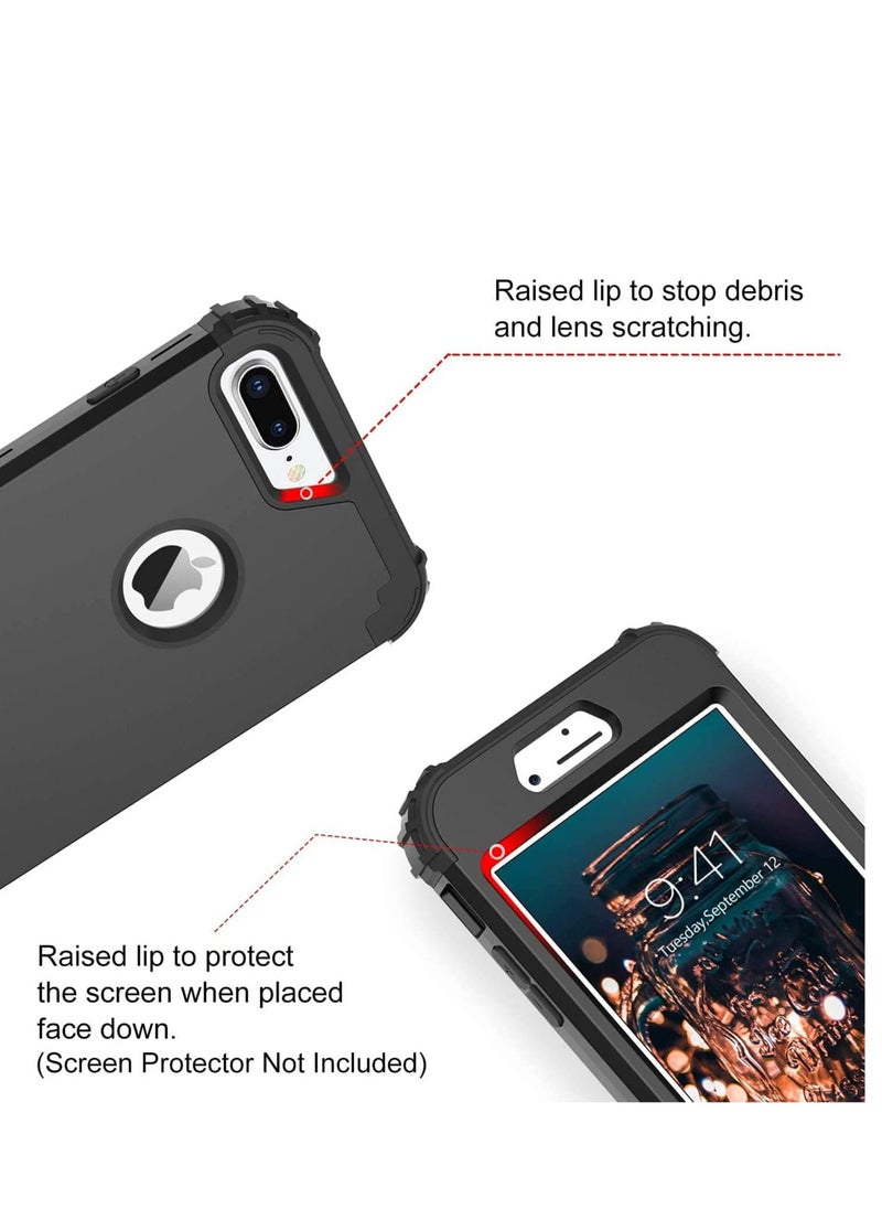 SYOSI - For Iphone 8 Plus And For Iphone 7 Plus Case, 3 In 1 Hybrid Hard Plastic Soft Rubber Heavy Duty Rugged Bumper Shockproof Full-Body Protective Phone Cover Black - Image 1