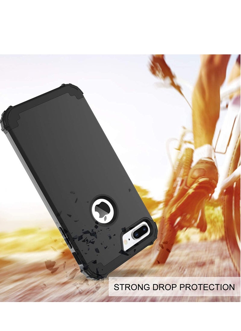 SYOSI - For Iphone 8 Plus And For Iphone 7 Plus Case, 3 In 1 Hybrid Hard Plastic Soft Rubber Heavy Duty Rugged Bumper Shockproof Full-Body Protective Phone Cover Black - Image 1