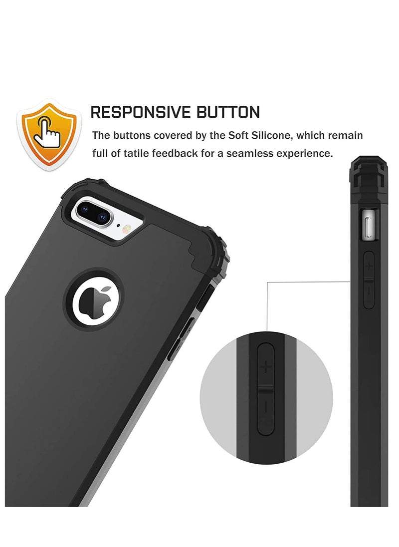 SYOSI - For Iphone 8 Plus And For Iphone 7 Plus Case, 3 In 1 Hybrid Hard Plastic Soft Rubber Heavy Duty Rugged Bumper Shockproof Full-Body Protective Phone Cover Black - Image 1