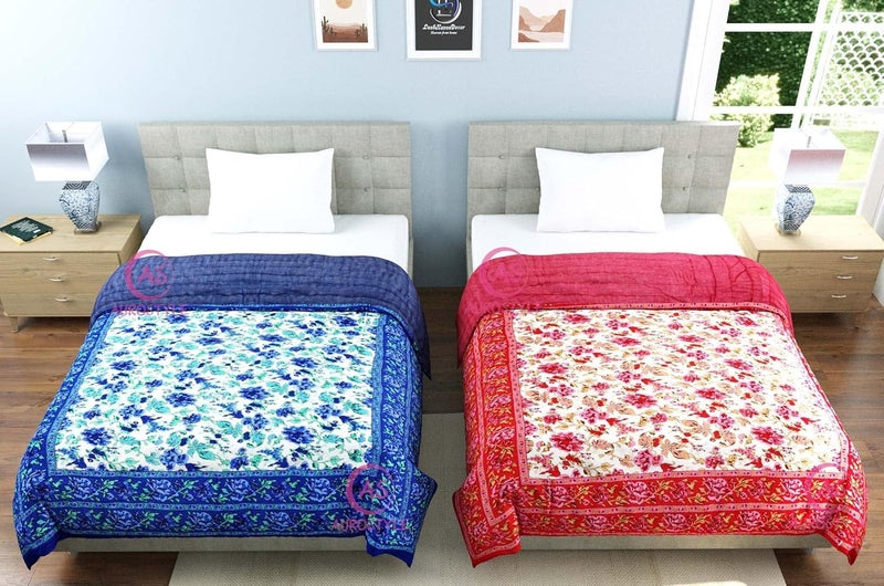 WORLDNEX 400 TC Pure Cotton Fabric/Rajasthani Traditional Designs Printed Light Weight Jaipuri Quilt/Rajai (Design 110, Single Bed-Combo-2-Set) - Image 4