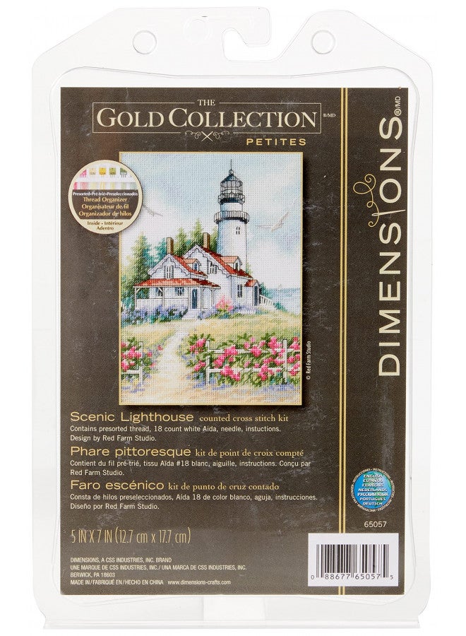 Dimensions Gold Collection Counted Cross Stitch Kit, Scenic Lighthouse, 18 Count White Aida, 5'' x 7'' - Image 1
