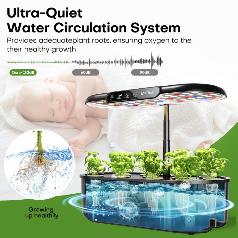 Ahopegarden Hydroponics Growing System kit: 12 Pods Indoor Herb Garden with Smart Environmental Detection - Full Spectrum LED Grow Light for Growing Vegetablesï¼ŒHerbs and Lettuce - Home Gardening - Image 5