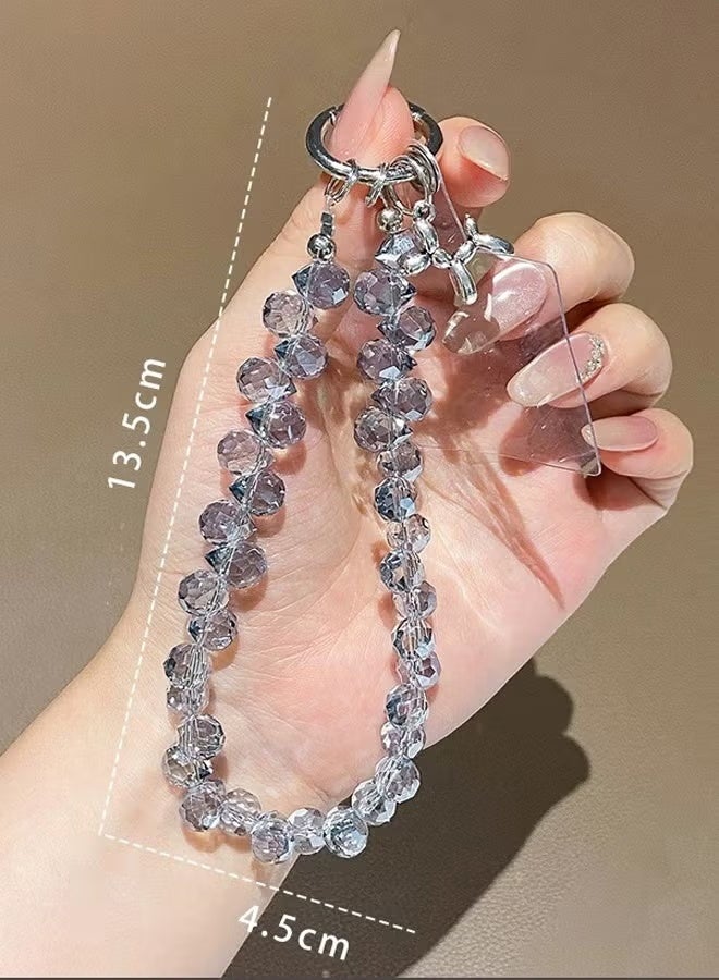 nookly Crystal Phone Strap Lanyard, Grey Transparent Beaded Chain for Mobile & Car Keys, Fashion Bracelet Keychain for Women - Image 3