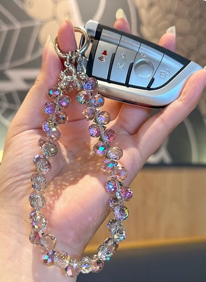 nookly Crystal Phone Strap Lanyard, Grey Transparent Beaded Chain for Mobile & Car Keys, Fashion Bracelet Keychain for Women - Image 2