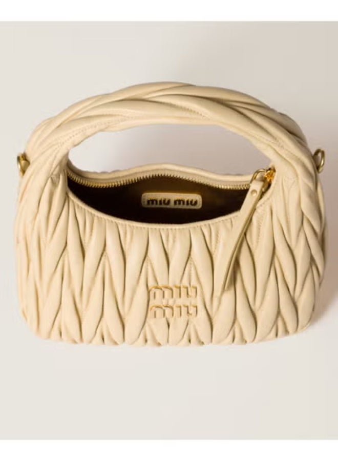MIU MIU Wander Matelassé Nappa Leather Hobo Bag, Women's Tote Bag, Womens Cross-Body Bag, Women's Hand Bag, Women's Shoulder Bag, Women's Travel Bag, Beige - Image 5
