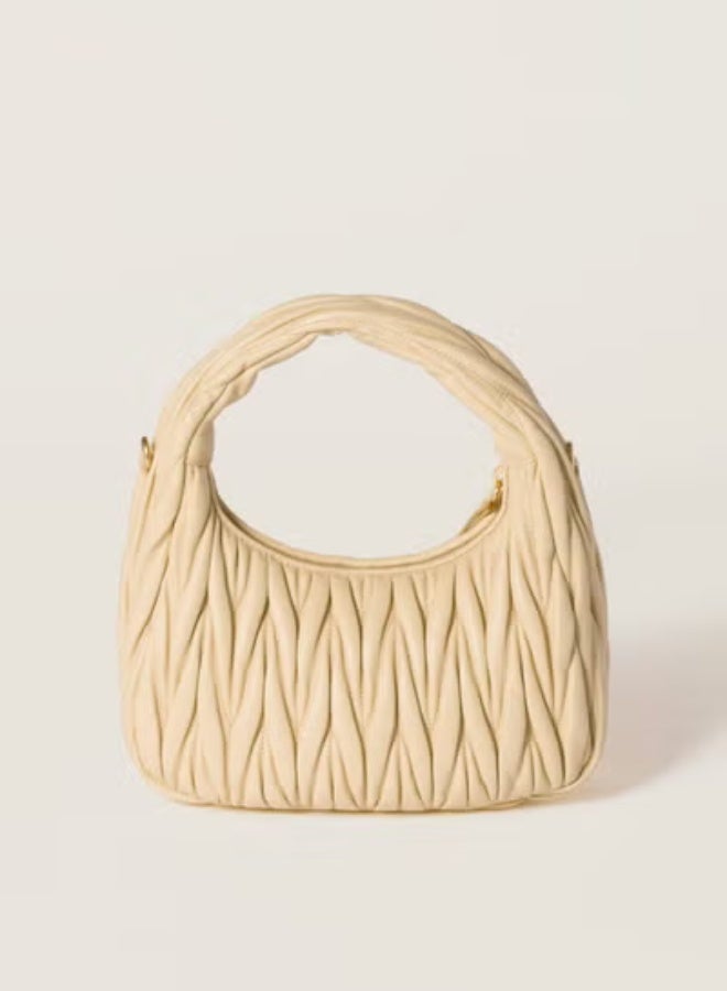 MIU MIU Wander Matelassé Nappa Leather Hobo Bag, Women's Tote Bag, Womens Cross-Body Bag, Women's Hand Bag, Women's Shoulder Bag, Women's Travel Bag, Beige - Image 3
