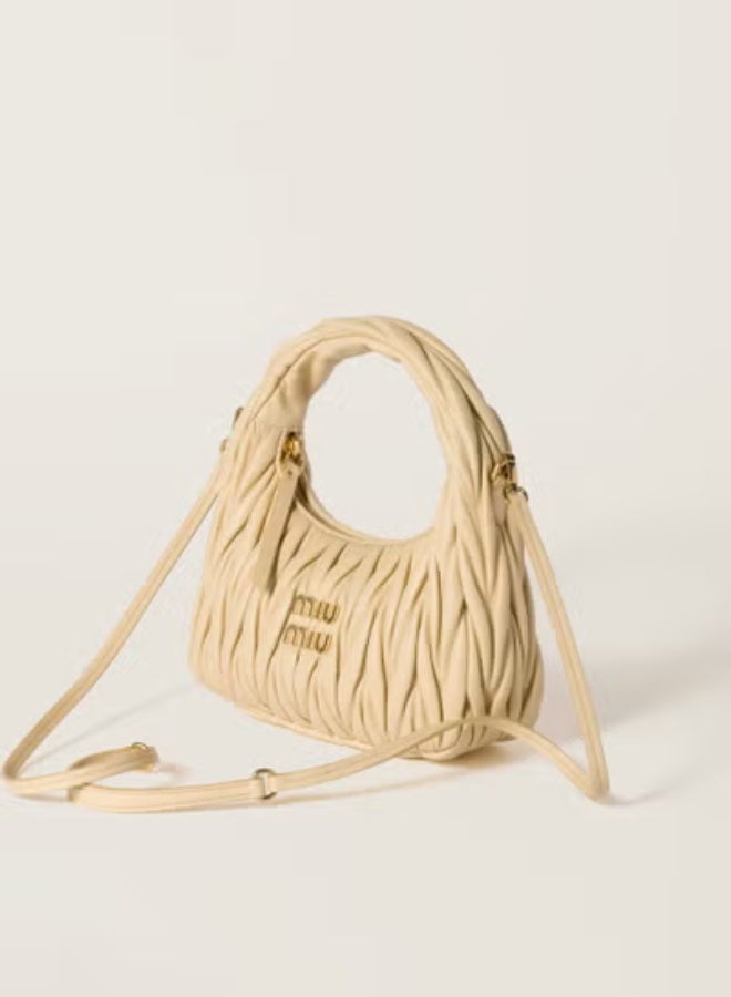 MIU MIU Wander Matelassé Nappa Leather Hobo Bag, Women's Tote Bag, Womens Cross-Body Bag, Women's Hand Bag, Women's Shoulder Bag, Women's Travel Bag, Beige - Image 2