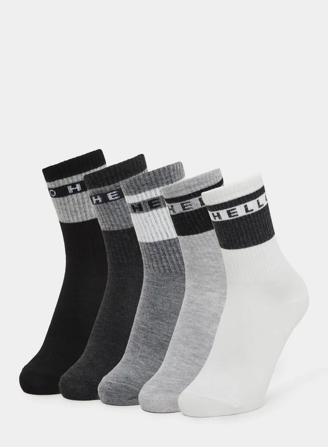 Styli Set of 5 - Striped Cuff Crew Socks