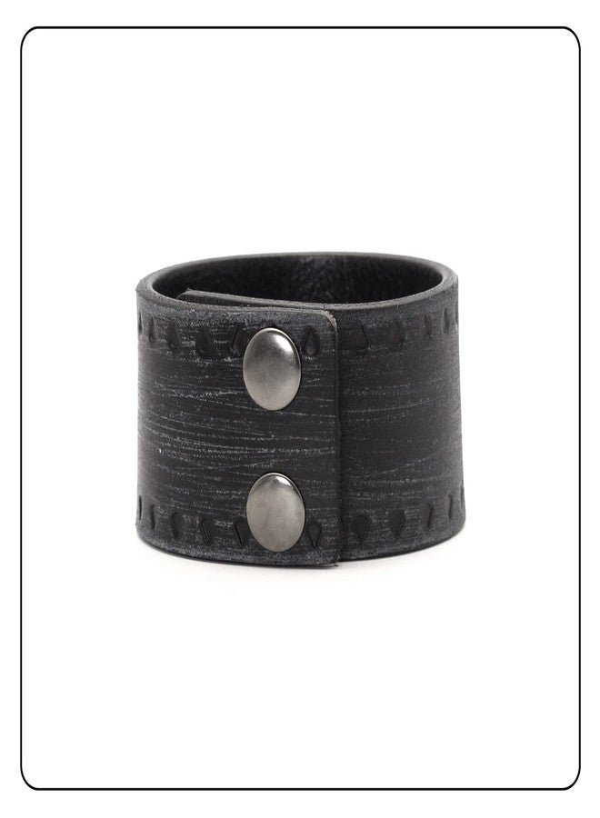 Fusamk Punk Rock Print Pattern Wristband Wide Leather Cuff Bracelet(Black Leather) - Image 5