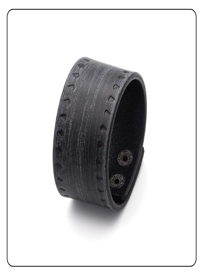 Fusamk Punk Rock Print Pattern Wristband Wide Leather Cuff Bracelet(Black Leather) - Image 4