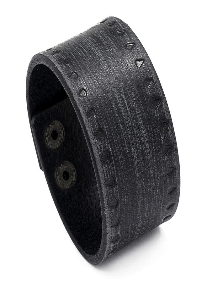 Fusamk Punk Rock Print Pattern Wristband Wide Leather Cuff Bracelet(Black Leather) - Image 1