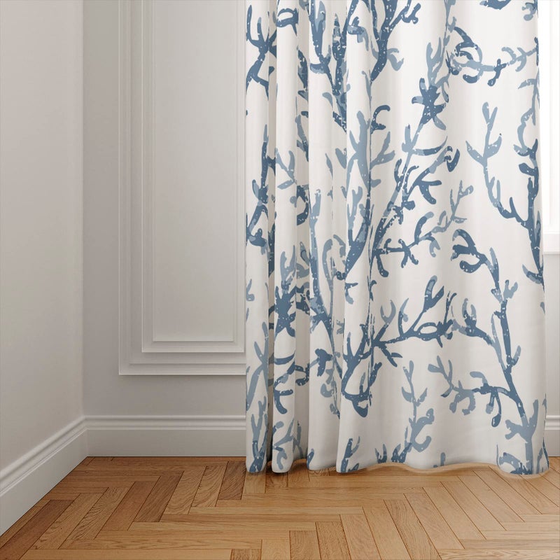 Weesire Nautical Coastal Curtains Decorative Beach Ocean Coral 50% Light Blocking Sea Darkening Grommet Curtain For Villa Living Room Bedroom Navy Blue And White 2 Panels Set 52X84 Inches - Image 5