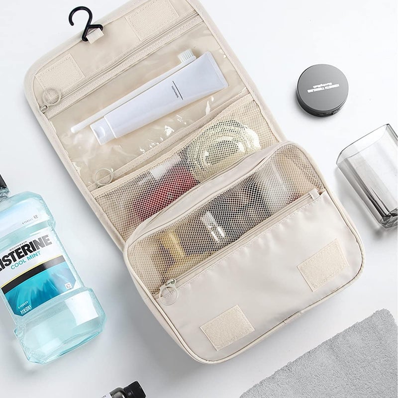 Qolixs Women Cosmetic Bag Girls Makeup Storage Case Womens Travel Toiletry Bag Waterproof Foldable Hanging Bag Perfect for TravelDaily Use ZBeige - Image 5