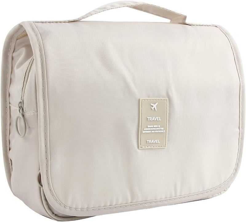 Qolixs Women Cosmetic Bag Girls Makeup Storage Case Womens Travel Toiletry Bag Waterproof Foldable Hanging Bag Perfect for TravelDaily Use ZBeige - Image 1