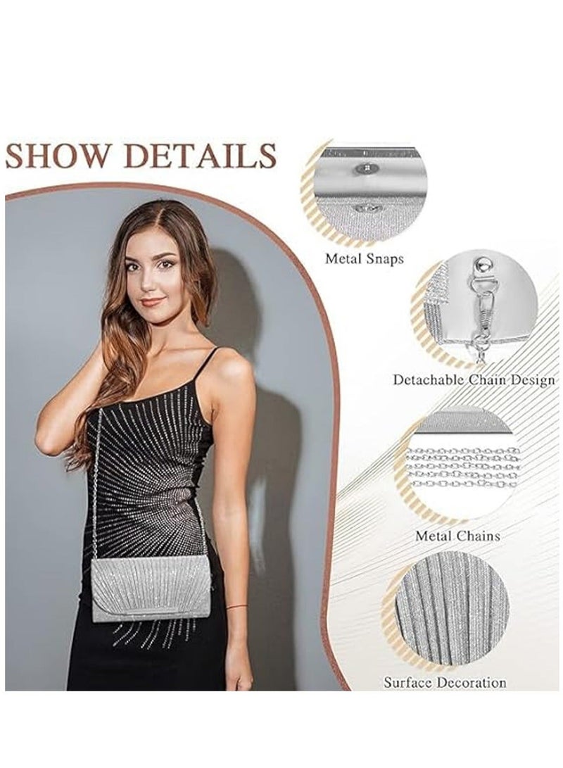 Captaintech Evening Bag Clutch Purse for Women Ladies, Small Sparkly Clutch Glitter Handbag Purse with Removable Chain for Formal Dress Bride Wedding Prom Party - Image 2