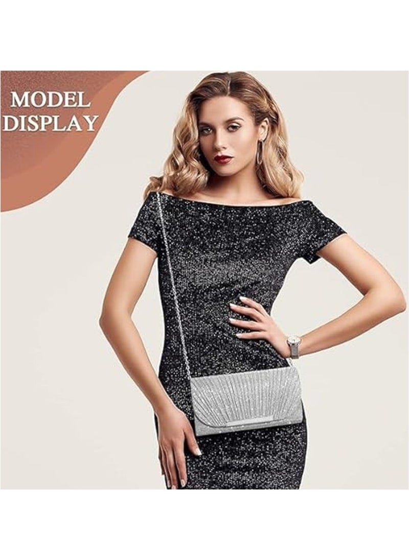 Captaintech Evening Bag Clutch Purse for Women Ladies, Small Sparkly Clutch Glitter Handbag Purse with Removable Chain for Formal Dress Bride Wedding Prom Party - Image 3