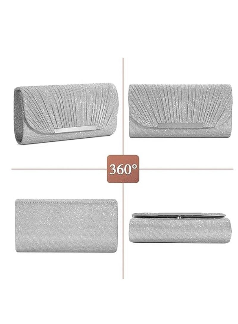 Captaintech Evening Bag Clutch Purse for Women Ladies, Small Sparkly Clutch Glitter Handbag Purse with Removable Chain for Formal Dress Bride Wedding Prom Party - Image 4