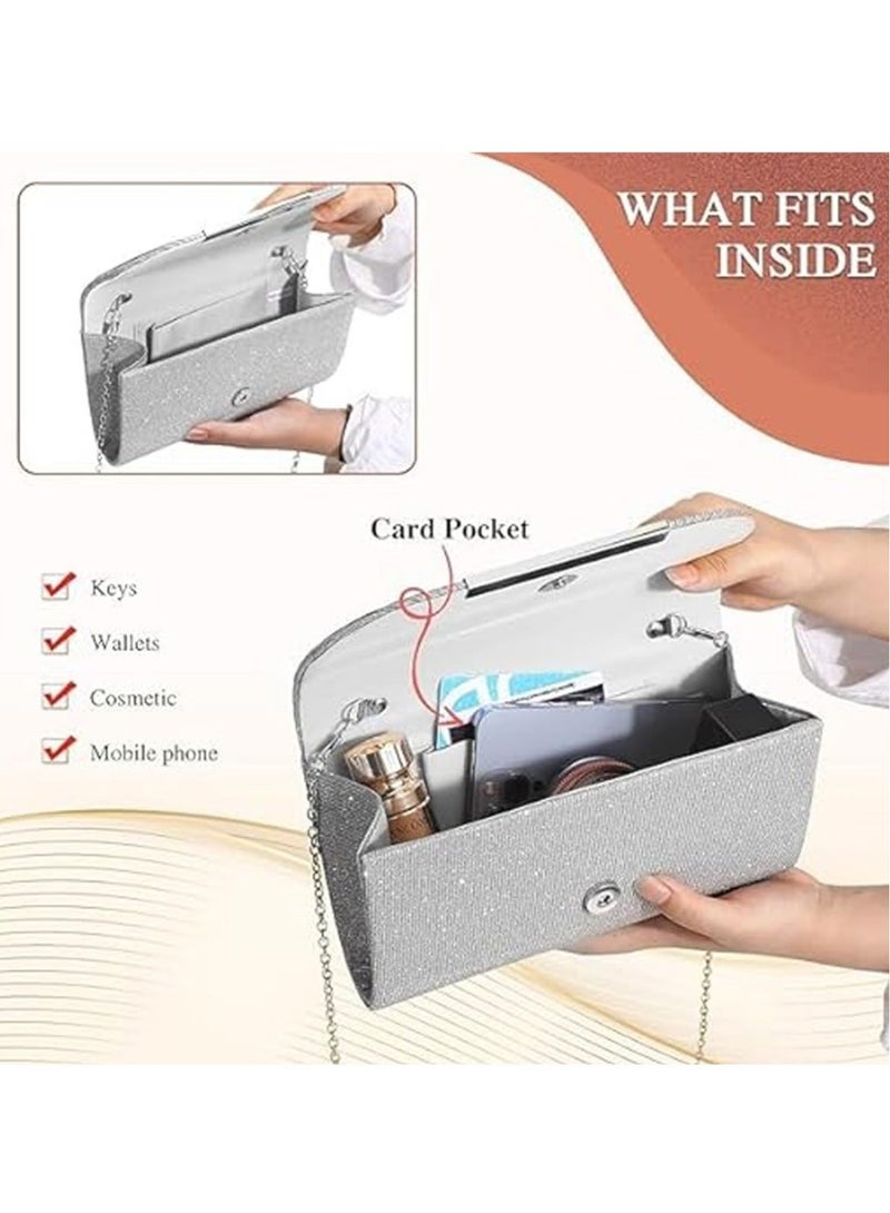 Captaintech Evening Bag Clutch Purse for Women Ladies, Small Sparkly Clutch Glitter Handbag Purse with Removable Chain for Formal Dress Bride Wedding Prom Party - Image 5