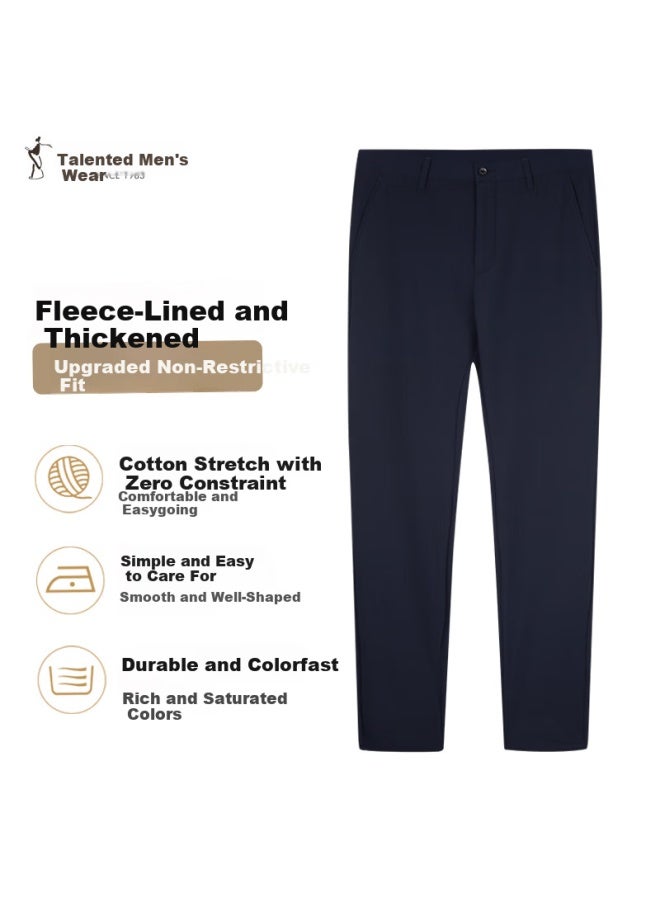 Tries Men's Casual Pants Fleece Lined Thickened Autumn Winter Warm Solid Color Business Multi-color Fashionable Draped Stretch - Image 1