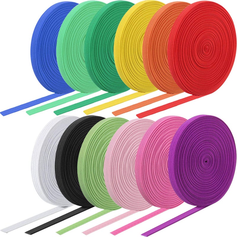 WILLBOND 12 Rolls Colored Elastic Band Foldover Elastic Cord Stretch Knitted Flat Band for Sewing Crafts DIY Comforter Cuffs(1/4 Inch X 4.4 Yard,Bright Colors) - Image 1