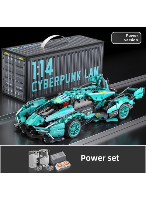 Cyberpunk Lamborgan Green Cow Building Blocks Black Samurai V12 Remote Control Car Boy Assembled Toy Car-Color:Tiffany Blue V12 Dynamic Version (app Remote Control)