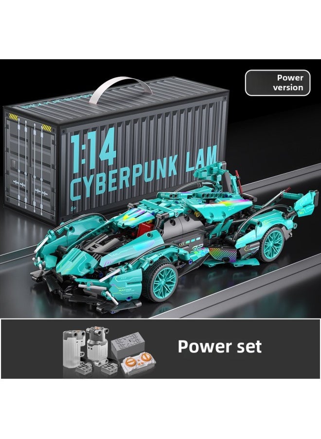 Cyberpunk Lamborgan Green Cow Building Blocks Black Samurai V12 Remote Control Car Boy Assembled Toy Car-Color:Tiffany Blue V12 Dynamic Version (app Remote Control)