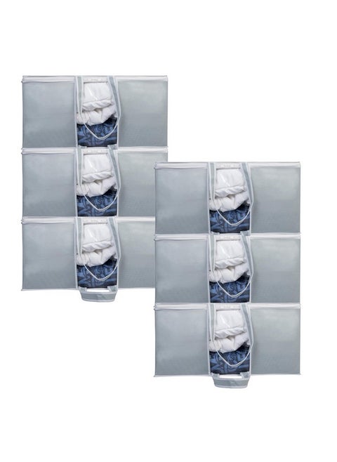 HomeStrap Fabric Underbed Blanket Rectangular Storage Bag Organizer With Front Handle(Pack Of 6,Grey),64 Cm,32 Cm