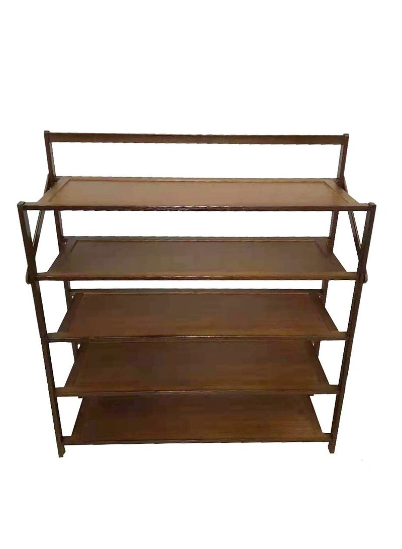 LINGWEI Wooden Foldable Shoe Rack Book shelf Towel Holder Flower Pot Stand Storage Organizer Free Standing Flower Pot Stand Multylayer Office Cabinet(5 Floor) - Image 2