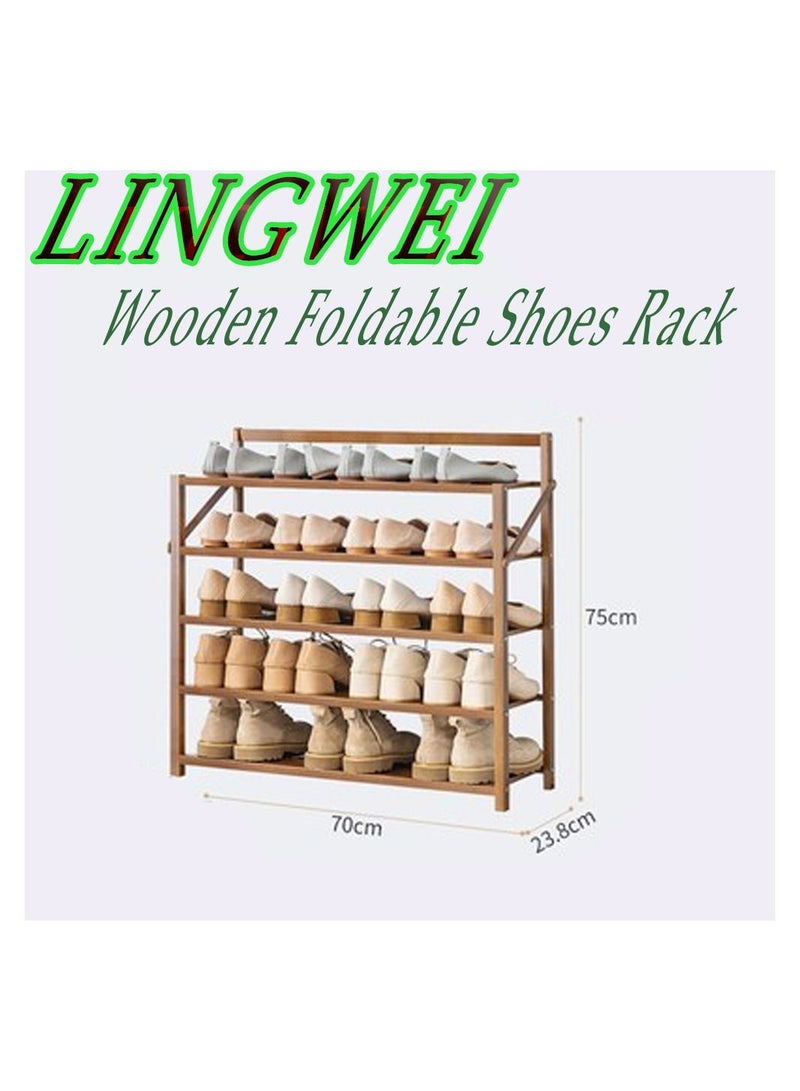 LINGWEI Wooden Foldable Shoe Rack Book shelf Towel Holder Flower Pot Stand Storage Organizer Free Standing Flower Pot Stand Multylayer Office Cabinet(5 Floor) - Image 3