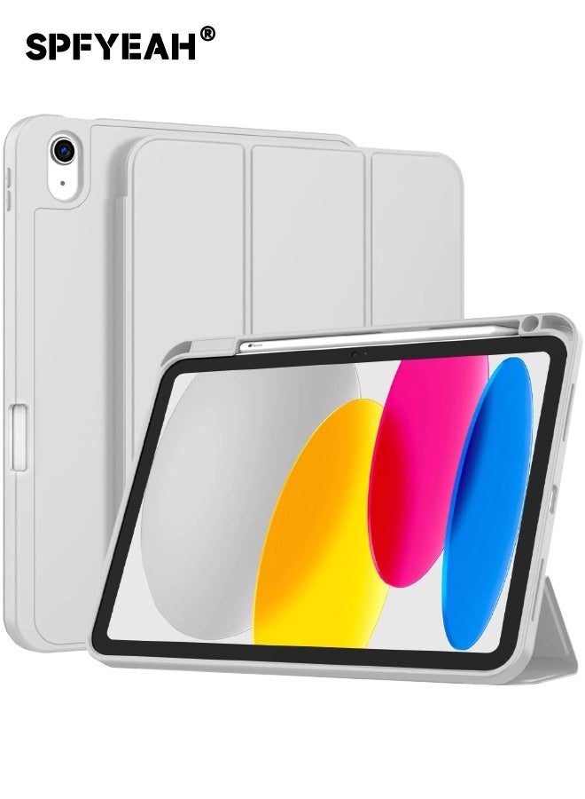 SPFYEAH iPad (A16) 11th Generation 11 inch (2025) / iPad 10th Generation 10.9 inch (2022) Case, with Pencil Holder, Auto Wake/Sleep, Trifold Stand Smart Cover with Soft TPU Back, Light Grey