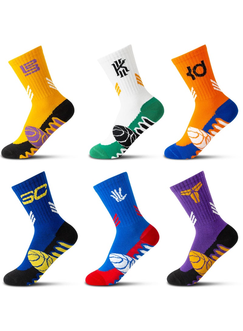 Unisex Youth Athletic Socks - 6 Pairs of Cotton Crew Mid Calf Sports Socks for Boys and Girls, Perfect for Basketball, Soccer, Hiking, and Outdoor Activities (12-15Y, XXL) - Image 1