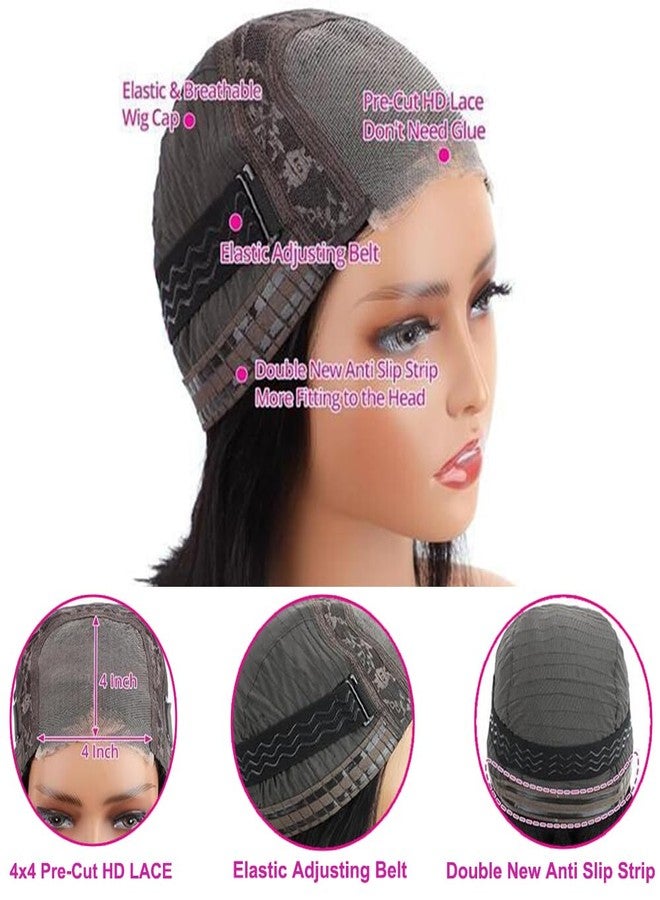 seelaak باروكة بوب بدون لاصق من شعر الإنسان، مقصوصة مسبقًا، قصيرة، مستقيمة، مع لاصق أمامي 4x4، باروكات شعر إنسان للمبتدئين، لون أسود طبيعي، قابلة للتعديل من 22.5 إلى 26 بوصة (8 بوصة) - Image 4