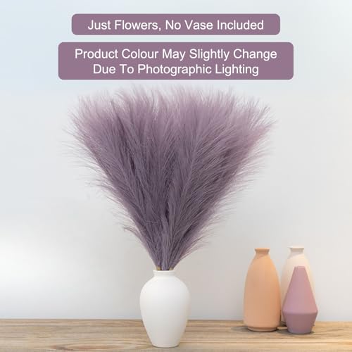 VERVENIX 3-Piece Artificial Pampas Grass | Fluffy Faux Pampas Stems for Home Décor, Office, Festive & Wedding Decoration – Without Vase (Sunset Purple, 3 Stems) - Image 5