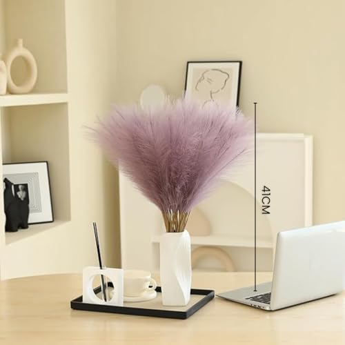 VERVENIX 3-Piece Artificial Pampas Grass | Fluffy Faux Pampas Stems for Home Décor, Office, Festive & Wedding Decoration – Without Vase (Sunset Purple, 3 Stems) - Image 3