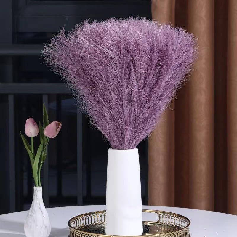 VERVENIX 3-Piece Artificial Pampas Grass | Fluffy Faux Pampas Stems for Home Décor, Office, Festive & Wedding Decoration – Without Vase (Sunset Purple, 3 Stems) - Image 2