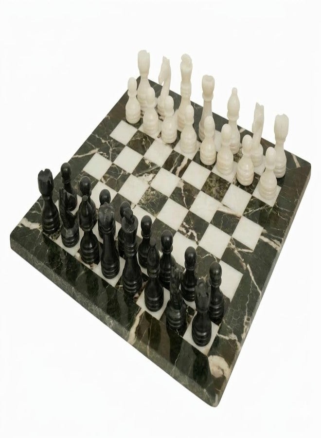 OceanicX Premium Marble Chess Set with Elegant Storage Box – Handcrafted Chessboard with Contrasting Brown & White Stone Pieces for Classic Home Décor and Strategy Enthusiasts (12x12 inch, Black Zebra White) - Image 1