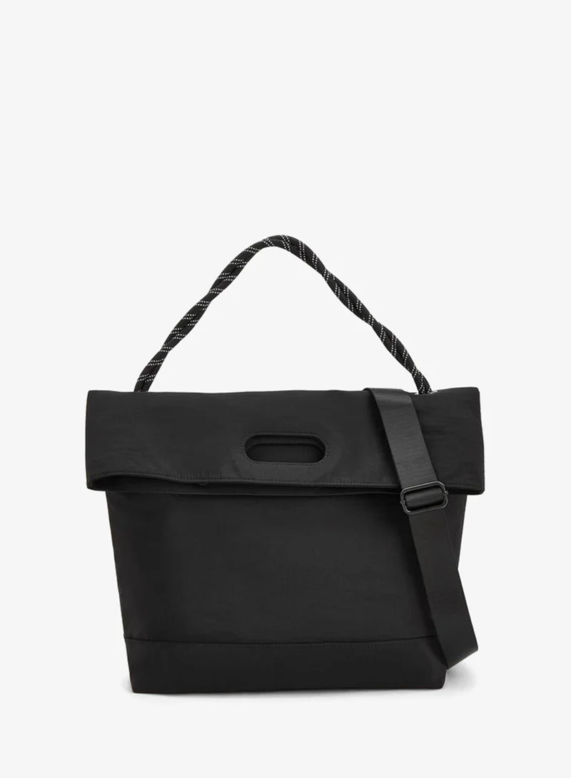 Solid Foldover School Shopper Bag With Braided Handle - 41x13x31 CM