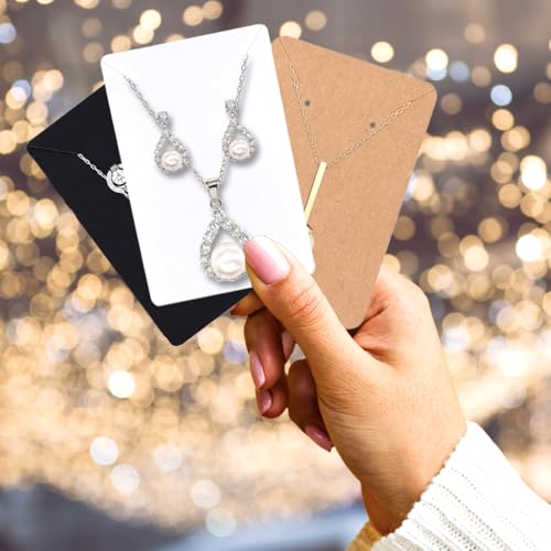 Festiko Paper Jewellery Display Cards (Black|White|Kraft, Pack of 150 Pcs), Jewellery Tags for Earring & Necklace, Rectangle Display Cards For Ornaments - Image 4