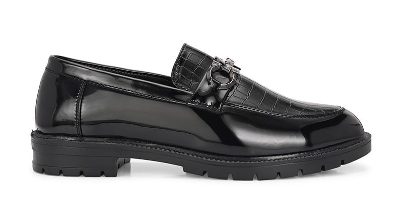 MACTREE Croco Print Leather Slipon Loafers for Men | Chunky Sole Loafers (Black, UK 8) - Image 4