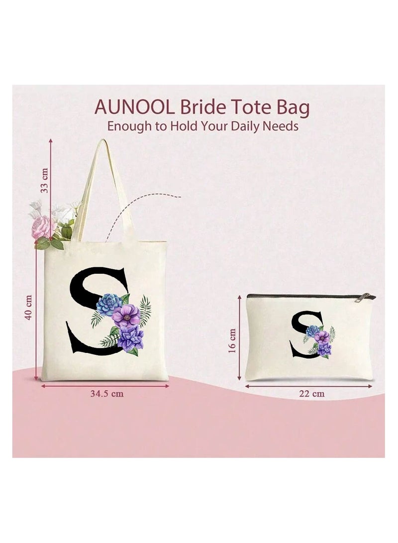 PRINTSHOP4ME Initial Monogrammed Canvas Tote Bag and Matching Makeup Bag Set - Thoughtful Gifts for Women, Teachers, College Students, Bridesmaids, Reusable Grocery Bags, Wedding, Holiday Shopping and Travel - Image 3