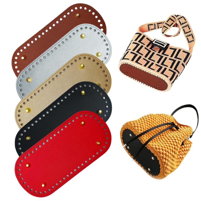 IIDEA 5PCS Oval Crochet Bag Bottom Bases 8.7 x 4 Inch PU Leather Purse Bottom Pads with Holes DIY Knitting Bag Shaper for Handbags,Totes,Shoulder Bags & Craft Supplies - Image 1