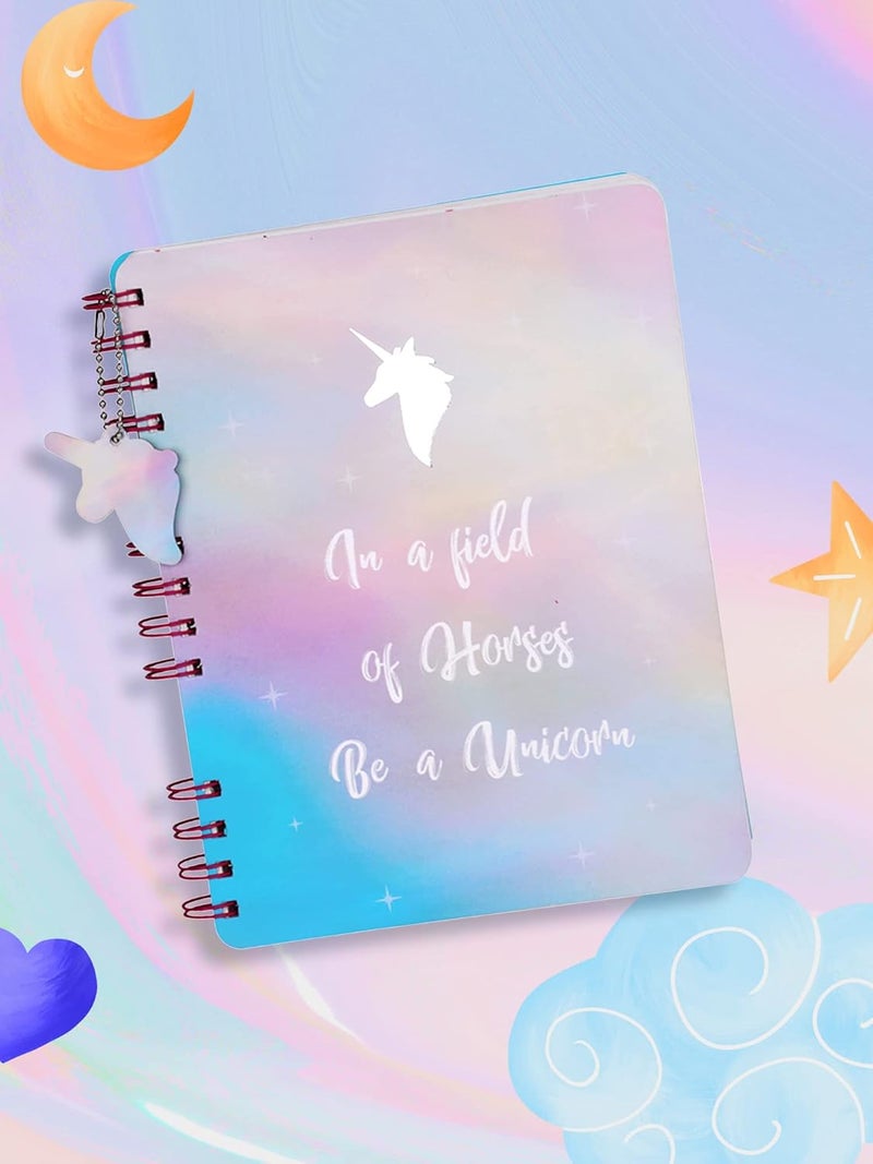 Doodle Hardbound Spiral Notebook Diary with Bookmark Dangler and 100+ Stickers | B5 | 160 Undated Ruled Pages | 80 gsm Acid Free Paper | Open Flat To Write Comfortably (Unicorn) - Image 1