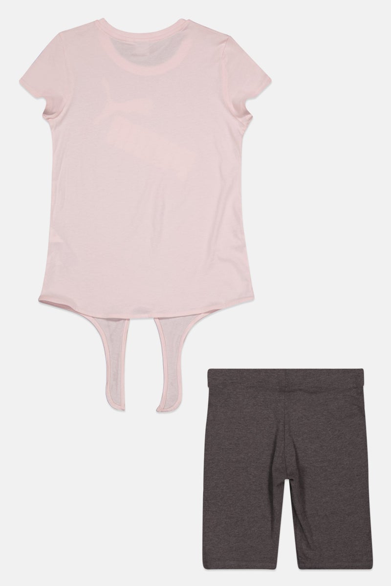 PUMA Kids Girl 2Pcs Brand Logo Top And Pull On Short, Pink Combo  - Image 2