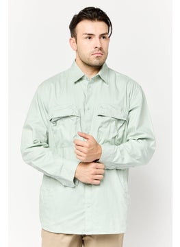 Selected Homme Men Fashion Fit Plain Long Sleeves Casual Shirt, Light Green  - Image 1