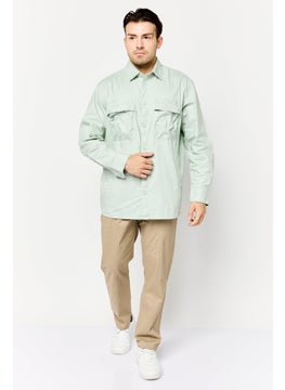 Selected Homme Men Fashion Fit Plain Long Sleeves Casual Shirt, Light Green  - Image 2