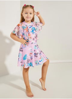 Styli Graphic Print Ruffled Dress & Shorts Swim Set  - Image 1