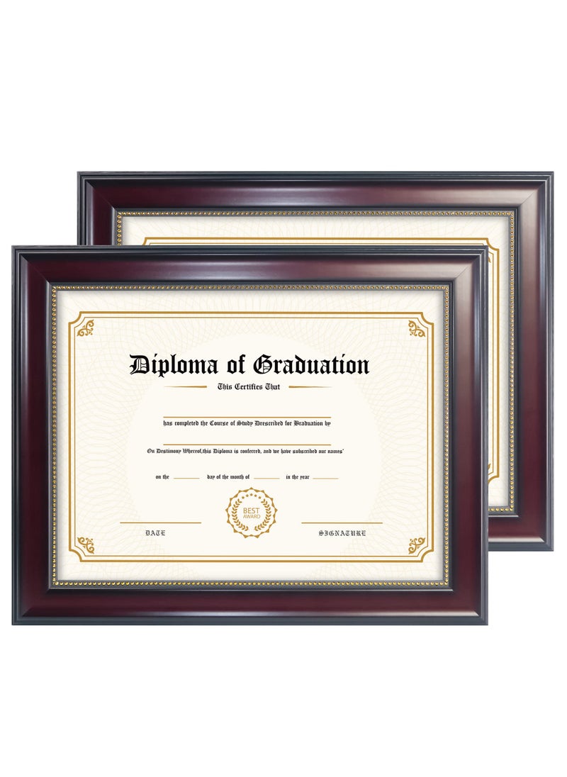 GraduatePro GraduatePro 85x11 Diploma Frame Picture Frame for Wall and Tabletop Display with UV Protection Acrylic Professional Wooden Look Mahogany with Gold Beaded Pack of 2 