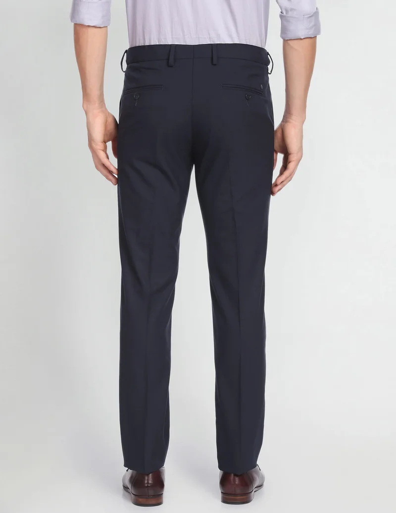 Arrow Navy Regular Fit Solid Formal Trousers for Men | Best Price UAE
